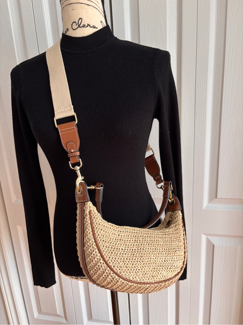 Zara Woven Straw Crescent Shoulder Bag - Picture 3 of 5